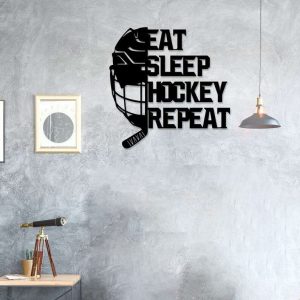 DINOZOZO Eat Sleep Hockey Repeat Hockey Custom Metal Signs4