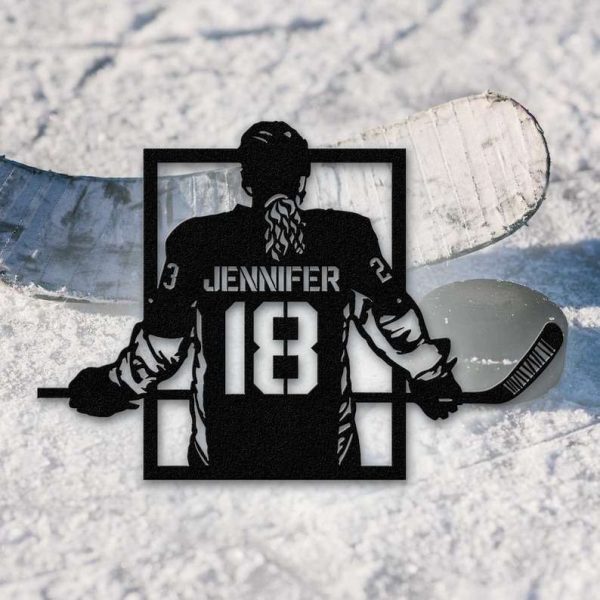 DINOZOZO Female Hockey Player V2 Custom Metal Signs