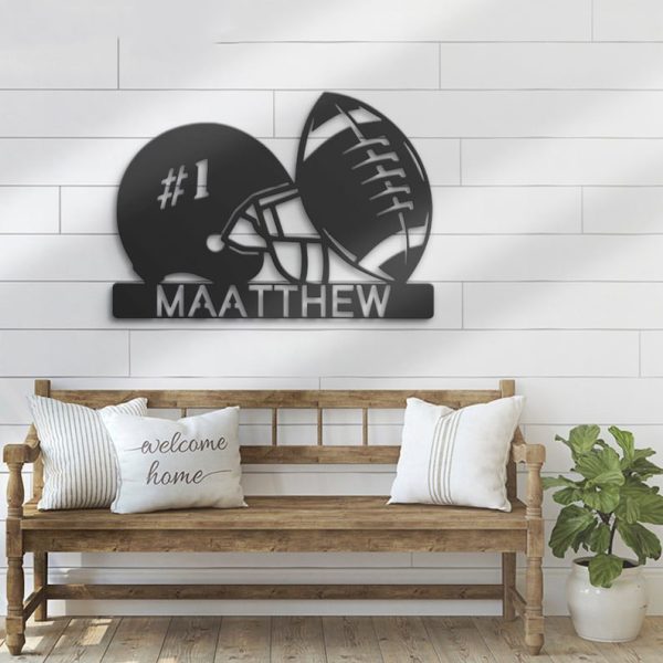 DINOZOZO Football Helmet and Ball Sport Room Decor Custom Metal Signs