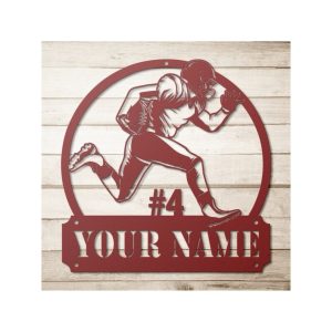 DINOZOZO Football Player Monogram Boys Room Decor Custom Metal Signs