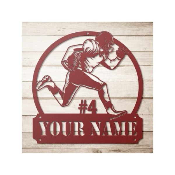 DINOZOZO Football Player Monogram Boy’s Room Decor Custom Metal Signs