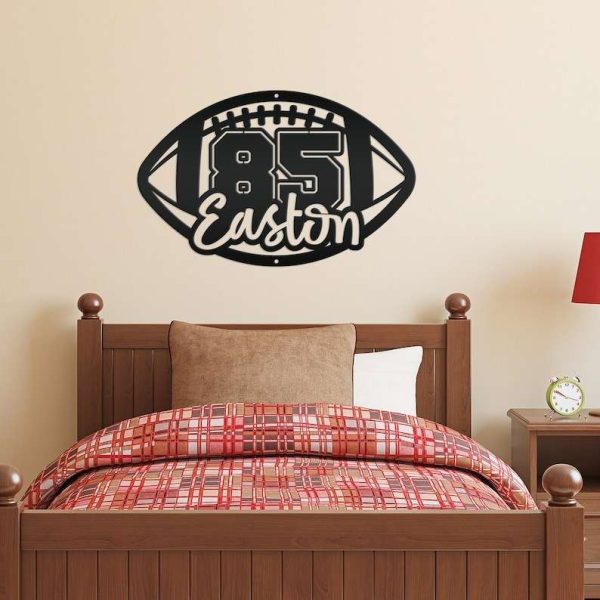 DINOZOZO Football Sign with Name and Number Sports Themed Bedroom Decorations Custom Metal Signs