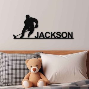 DINOZOZO Hockey Player with Name Hockey Themed Decor Custom Metal Signs