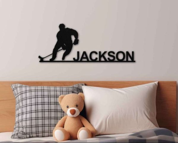 DINOZOZO Hockey Player with Name Hockey Themed Decor Custom Metal Signs