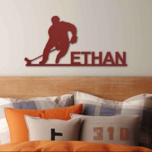 DINOZOZO Hockey Player with Name Hockey Themed Decor Custom Metal Signs2