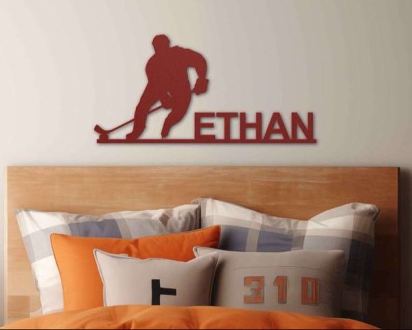 DINOZOZO Hockey Player with Name Hockey Themed Decor Custom Metal Signs