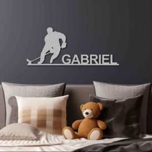 DINOZOZO Hockey Player with Name Hockey Themed Decor Custom Metal Signs3