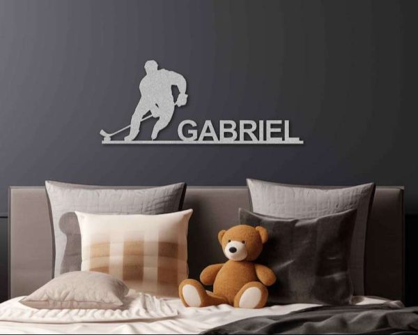 DINOZOZO Hockey Player with Name Hockey Themed Decor Custom Metal Signs