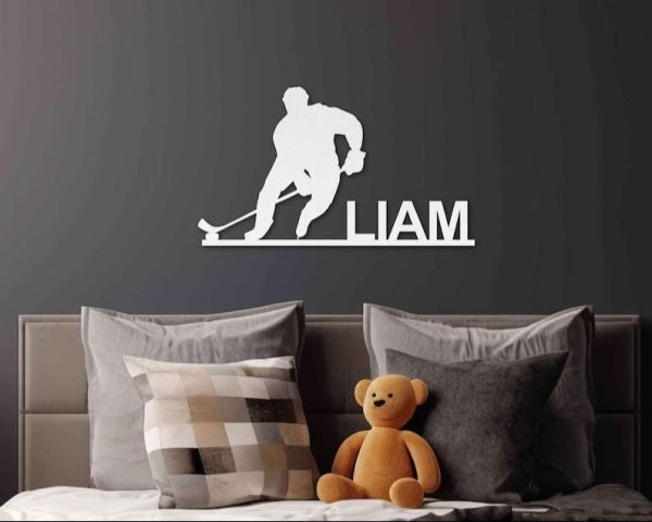 DINOZOZO Hockey Player with Name Hockey Themed Decor Custom Metal Signs