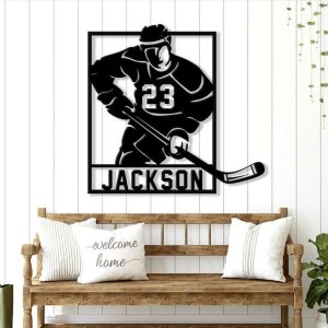 DINOZOZO Hockey Player with Name and Number Custom Metal Signs