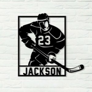 DINOZOZO Hockey Player with Name and Number Custom Metal Signs2