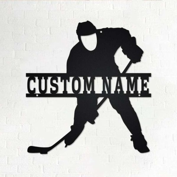 DINOZOZO Hockey Sign with Name and Number Sports Themed Custom Metal Signs