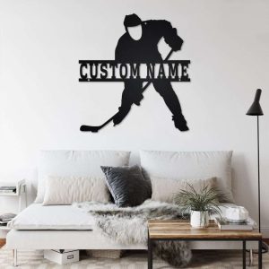 DINOZOZO Hockey Sign with Name and Number Sports Themed Custom Metal Signs2