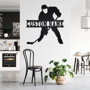 DINOZOZO Hockey Sign with Name and Number Sports Themed Custom Metal Signs3