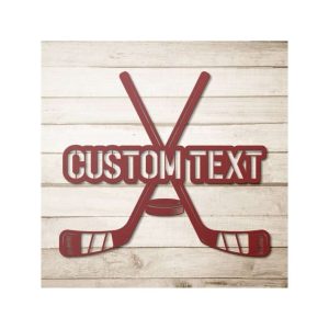 DINOZOZO Hockey Sticks With Name Sign Boys Room Decor Custom Metal Signs