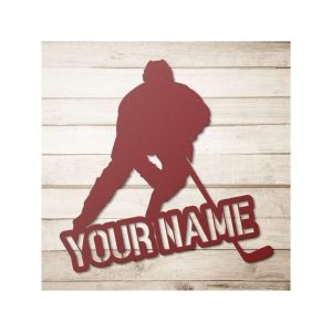 DINOZOZO Ice Hockey Player With Name Sign Boys Room Decor Custom Metal Signs