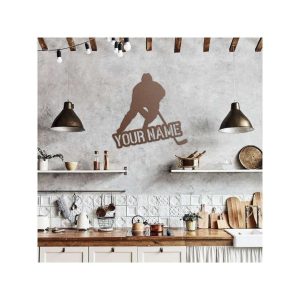 DINOZOZO Ice Hockey Player With Name Sign Boys Room Decor Custom Metal Signs4