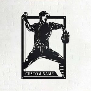 DINOZOZO Male Baseball Player Silhouette Custom Metal Signs