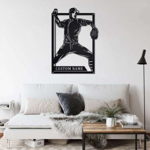 DINOZOZO Male Baseball Player Silhouette Custom Metal Signs2