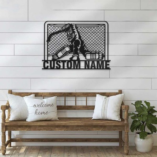 DINOZOZO Male Goalie Hockey Name Sign Sports Themed Custom Metal Signs