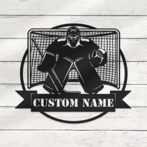 DINOZOZO Man Hockey Goaltender Name Sign Sports Themed Custom Metal Signs