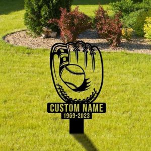 DINOZOZO Memorial Stake for Outdoors Baseball Player Grave Marker V1 Custom Metal Signs