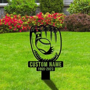 DINOZOZO Memorial Stake for Outdoors Baseball Player Grave Marker V1 Custom Metal Signs3