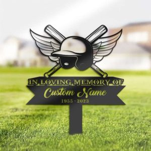 DINOZOZO Memorial Stake for Outdoors Baseball Player Grave Marker V2 Custom Metal Signs2