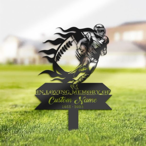 DINOZOZO Memorial Stake for Outdoors Football Player Grave Marker V2 Custom Metal Signs