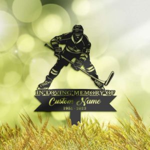 DINOZOZO Personalized Memorial Stake for Outdoors Ice Hockey Player Grave Marker V1 Custom Metal Signs