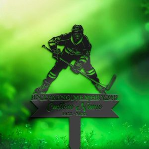 DINOZOZO Personalized Memorial Stake for Outdoors Ice Hockey Player Grave Marker V1 Custom Metal Signs3