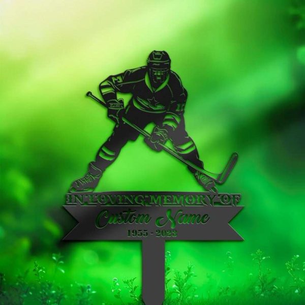 DINOZOZO Personalized Memorial Stake for Outdoors Ice Hockey Player Grave Marker V1 Custom Metal Signs