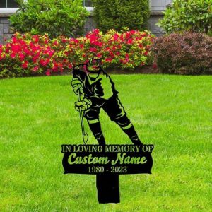 DINOZOZO Personalized Memorial Stake for Outdoors Ice Hockey Player Grave Marker V2 Custom Metal Signs
