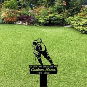 DINOZOZO Personalized Memorial Stake for Outdoors Ice Hockey Player Grave Marker V2 Custom Metal Signs3