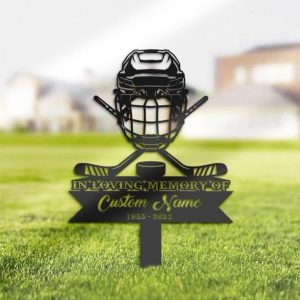 DINOZOZO Personalized Memorial Stake for Outdoors Ice Hockey Player Stick Helmet Puck Grave Marker Custom Metal Signs