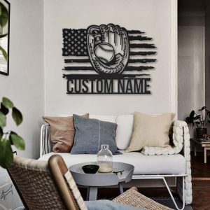 DINOZOZO US Baseball Glove and Ball American Flag Custom Metal Signs