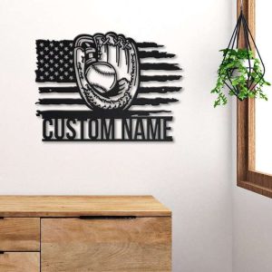 DINOZOZO US Baseball Glove and Ball American Flag Custom Metal Signs3