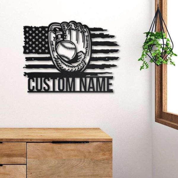 DINOZOZO US Baseball Glove and Ball American Flag Custom Metal Signs