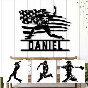 DINOZOZO US Flag Baseball Player Baseball Team Baseball Enthusiast Gift Custom Metal Signs 1