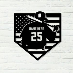 DINOZOZO US Flag Baseball Player Name and Number Homebase Custom Metal Signs2