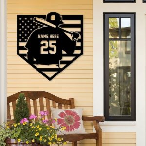 DINOZOZO US Flag Baseball Player Name and Number Homebase Custom Metal Signs3