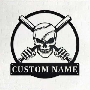 Personalized Baseball Skull Metal Wall Art Custom Baseball Player Name Sign Decor for Room 1 600x600 1