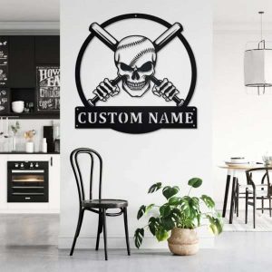 Personalized Baseball Skull Metal Wall Art Custom Baseball Player Name Sign Decor for Room 3 600x600 1