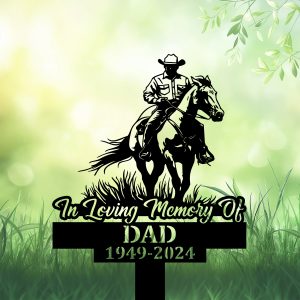 DINOZOZOCOM Personalized Memorial Garden Stakes Cowboy Riding Horse Grave Marker Loss of Loved One Sympathy Gifts Cowboy Cemetary Decor 1