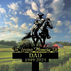 DINOZOZOCOM Personalized Memorial Garden Stakes Cowboy Riding Horse Grave Marker Loss of Loved One Sympathy Gifts Cowboy Cemetary Decor 2