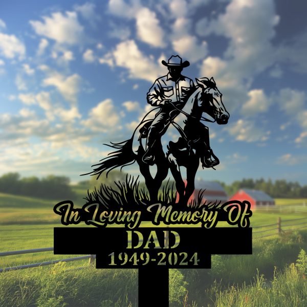 DINOZOZOCOM Personalized Memorial Garden Stakes, Cowboy Riding Horse Grave Marker, Loss of Loved One, Sympathy Gifts, Cowboy Cemetary Decor