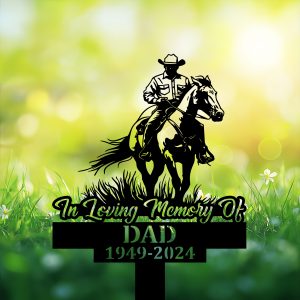 DINOZOZOCOM Personalized Memorial Garden Stakes Cowboy Riding Horse Grave Marker Loss of Loved One Sympathy Gifts Cowboy Cemetary Decor 3