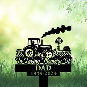 DINOZOZOCOM Personalized Memorial Garden Stakes Farmer Dad Farming Heaven Fields Grave Marker Loss of Loved One Sympathy Gifts Farmer Cemetary Decor 1