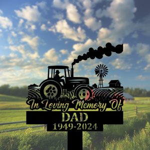 DINOZOZOCOM Personalized Memorial Garden Stakes Farmer Dad Farming Heaven Fields Grave Marker Loss of Loved One Sympathy Gifts Farmer Cemetary Decor 2