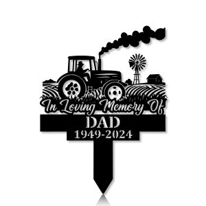 DINOZOZOCOM Personalized Memorial Garden Stakes Farmer Dad Farming Heaven Fields Grave Marker Loss of Loved One Sympathy Gifts Farmer Cemetary Decor 5